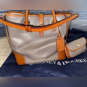 Browngray Dooney And Bourke Shelby Shopper Tote with dust bag and clip on wallet